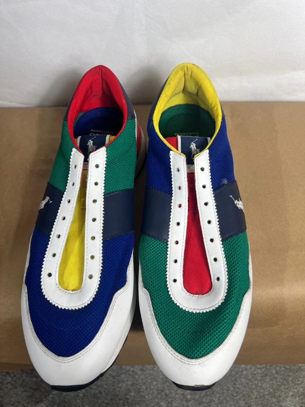 Men's Multicolor Athletic Slip-On Sneakers - White/Blue/Green/Red/Yellow - Picture 6 of 7